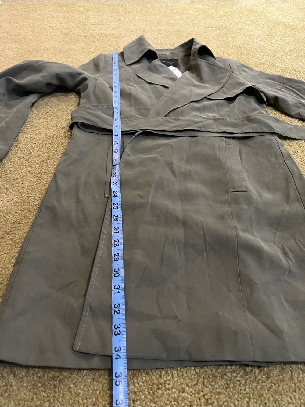 Banana Republic Olive Trench Coat Classic Open Front Tie Waist Women’s Size S - Picture 8 of 9